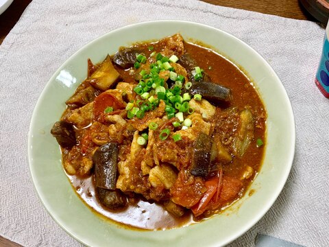 今日のおかず☆豚肉とナスとトマトのピリ辛炒め